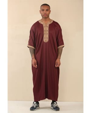 Men's Burgundy Moroccan Thobe Jubba Robe Eid Djellaba Gandoura