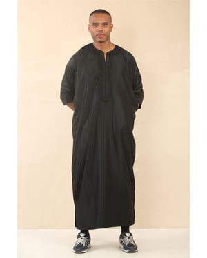 Men's Black Moroccan Thobe Djellaba Jubba Robe Eid