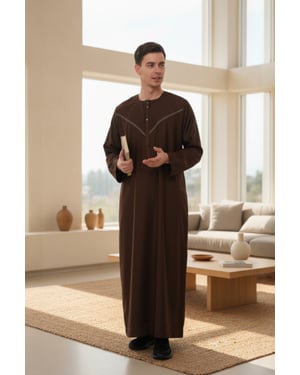 Mens Brown Eid Moroccan Thobe Robe Djellaba Ramadan Eid Jubba LFS- HM10