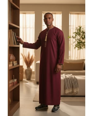 Mens Red Ramadan Moroccan Thobe Robe Emirati Eid Jubba LFS-TT-003