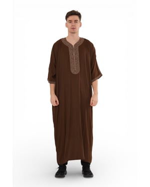 Men's Ramadan Dark Brown Moroccan Thobe Robe Djellaba Gandoura Eid Jubba- HM67