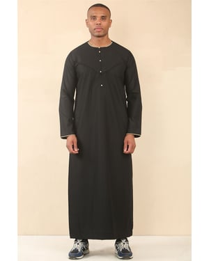 Men's Omani Eid Black Thobe Saudi Emirati Jubba Robe