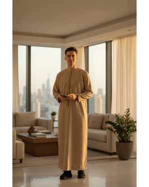 Mens Beige Ramadan Moroccan Jubba Robe Djellaba Eid Kaftan Thobe LFS -TT-007