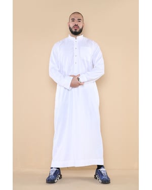 Mens White Thobe Jubba Saudi Islamic Arabic Eid Cotton Kaftan Jubbah Umrah Robe