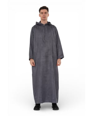 Men's Hooded Eid Grey Moroccan Jubba Robe Ramadan Eid Thobe - HM12
