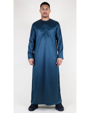 Men's Navy Blue Thobe Robe Satin Emirati Islamic Jubba Eid Regular Fit