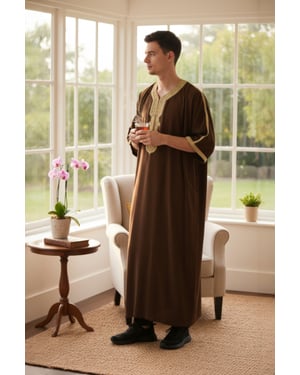 Mens Brown Ramadan Moroccan Thobe Robe Djellaba Gandoura Eid Jubba LFS-HM67