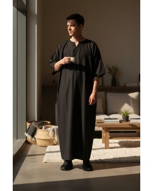 Mens Black Ramadan Moroccan Gandoura Thobe Robe Djellaba Eid Jubba LFS-TT-006