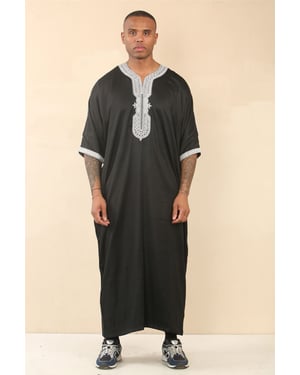 Men's Black Moroccan Thobe Jubba Robe Eid Djellaba Gandoura