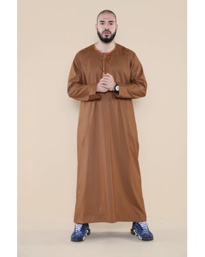 Mens Brown Jubba Saudi Islamic Arab Eid Emirati Kaftan Jubbah Tassel Robe
