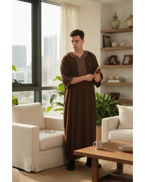 Mens Brown Ramadan Moroccan Thobe Robe Djellaba Gandoura Eid Jubba LFS-HM67