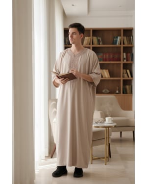 Mens Beige Moroccan Thobe Robe Djellaba Gandoura Eid Jubba LFS-HM66