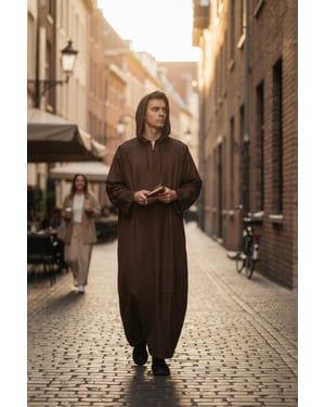Mens Brown Hooded Eid Moroccan Jubba Robe Ramadan Eid Thobe LFS - HM12