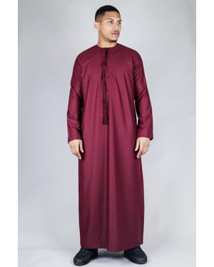 Men's Red Thobe Emirati Islamic Jubba Robe Eid Tassel Regular Fit