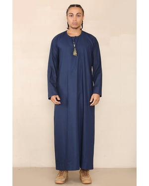 Mens Blue Thobe Jubba Saudi Islamic Arab Eid Emirati Kaftan Jubbah Tassel Robe