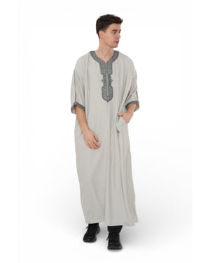 Men's Grey Charcoal Moroccan Thobe Robe Eid Djellaba Gandoura Jubba- HM65