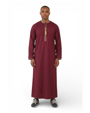 Men's Ramadan Burgundy Red Moroccan Thobe Robe Emirati Eid Jubba- TT-003