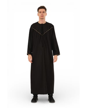 Men's Ramadan Black Moroccan Jubba Robe Djellaba Eid Thobe - TT-007