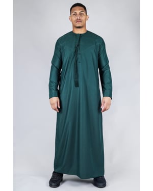 Men's Green Thobe Emirati Islamic Jubba Robe Eid Tassel Regular Fit