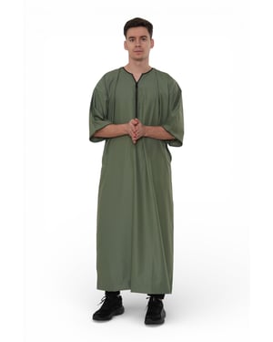 Men's Ramadan Olive Green Moroccan Gandoura Thobe Robe Djellaba Eid Jubba- TT-006