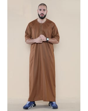 Mens Brown Thobe Jubba Islamic Arab Moroccan Saudi Zipped Kaftan Arab Robe