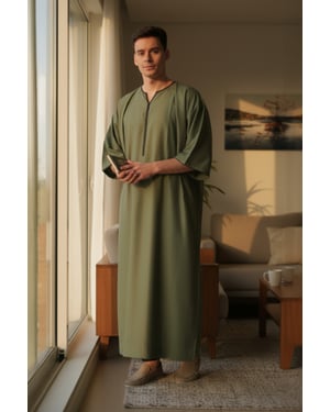 Mens Green Ramadan Moroccan Gandoura Thobe Robe Djellaba Eid Jubba LFS-TT-006