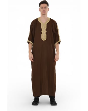Men's Ramadan Brown Moroccan Thobe Robe Djellaba Gandoura Eid Jubba- HM67