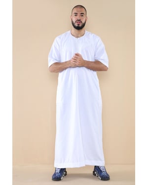 Mens White Thobe Jubba Islamic Arab Moroccan Saudi Zipped Kaftan Arab Robe