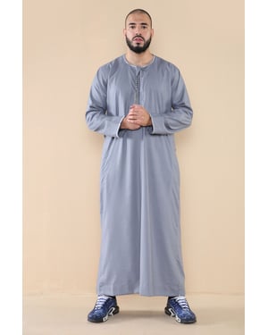 Mens Grey Thobe Jubba Saudi Islamic Arab Eid Emirati Kaftan Jubbah Tassel Robe