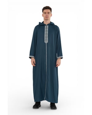 Men's Eid Aqua Green Hooded Moroccan Thobe Robe Djellaba Ramadan Jubba- HM3