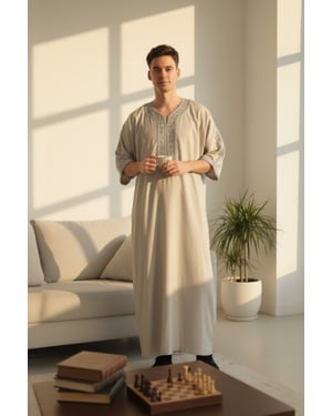 Mens Grey Moroccan Thobe Robe Eid Djellaba Gandoura Jubba LFS- HM65