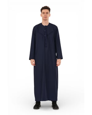 Men's Eid Navy Blue Moroccan Jubba Robe Djellaba Ramadan Eid Thobe - HM11