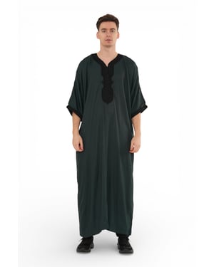 Men's Green Black Moroccan Thobe Jubba Robe Eid Djellaba Gandoura