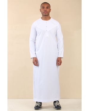 Men's Omani Eid White Thobe Saudi Emirati Jubba Robe
