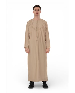 Men's Ramadan Beige Moroccan Jubba Robe Djellaba Eid Thobe - TT-007