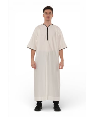 Men's Ramadan Cream White Moroccan Gandoura Thobe Robe Djellaba Eid Jubba- TT-006