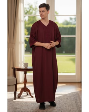Mens Red Moroccan Thobe Jubba Robe Eid Djellaba Gandoura LFS - HM62