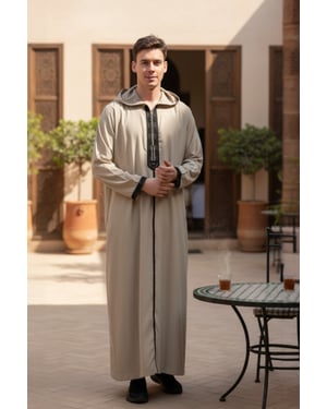 Mens Grey Eid Hooded Moroccan Thobe Robe Djellaba Gandoura Ramadan Jubba LFS- HM3
