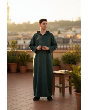 Mens Green Hooded Eid Moroccan Jubba Robe Ramadan Eid Thobe LFS - HM12