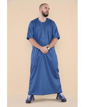 Mens Blue Thobe Jubba Islamic Arab Moroccan Saudi Zipped Kaftan Arab Robe