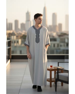 Mens Grey Moroccan Thobe Robe Eid Djellaba Gandoura Jubba LFS- HM65