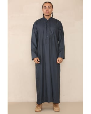 Mens Grey Thobe Jubba Saudi Islamic Arabic Eid Cotton Kaftan Jubbah Umrah Robe