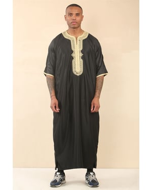 Men's Black Gold Moroccan Thobe Djellaba Jubba Robe Eid