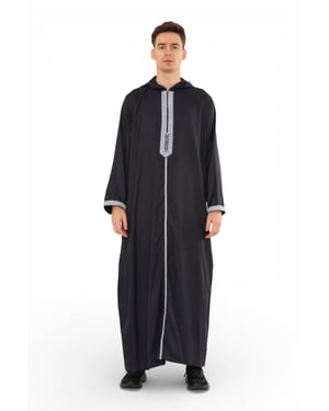 Men's Eid Navy Blue Hooded Moroccan Thobe Robe Djellaba Ramadan Jubba- HM3