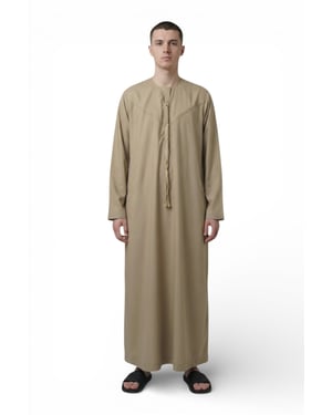 Men's Eid Beige Moroccan Jubba Robe Djellaba Ramadan Eid Thobe - HM11
