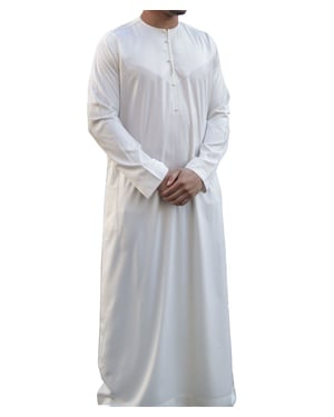 Men's Cream Beige Thobe Robe Satin Emirati Islamic Jubba Eid Slim Fit