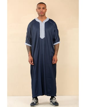 Men's Blue Moroccan Thobe Jubba Robe Eid Djellaba Gandoura