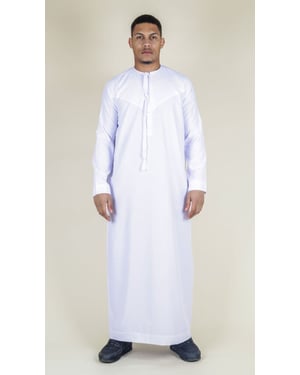 Men's White Thobe Emirati Islamic Jubba Robe Eid Tassel Regular Fit