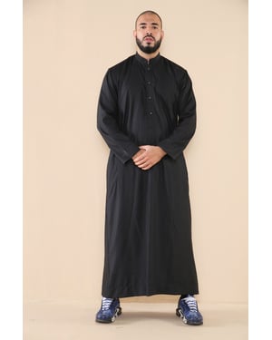Mens Black Thobe Jubba Saudi Islamic Arabic Eid Cotton Kaftan Jubbah Umrah Robe