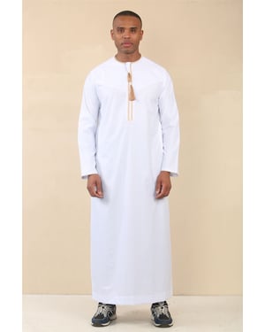 Men's Omani Eid White Thobe  Saudi Emirati Jubba Robe